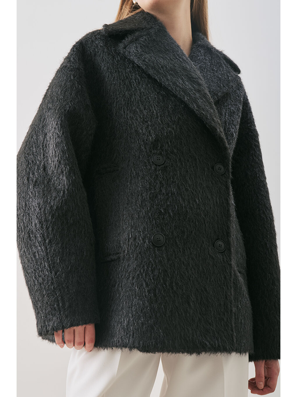 Boucle Kruvaze Kaban Siyah-5