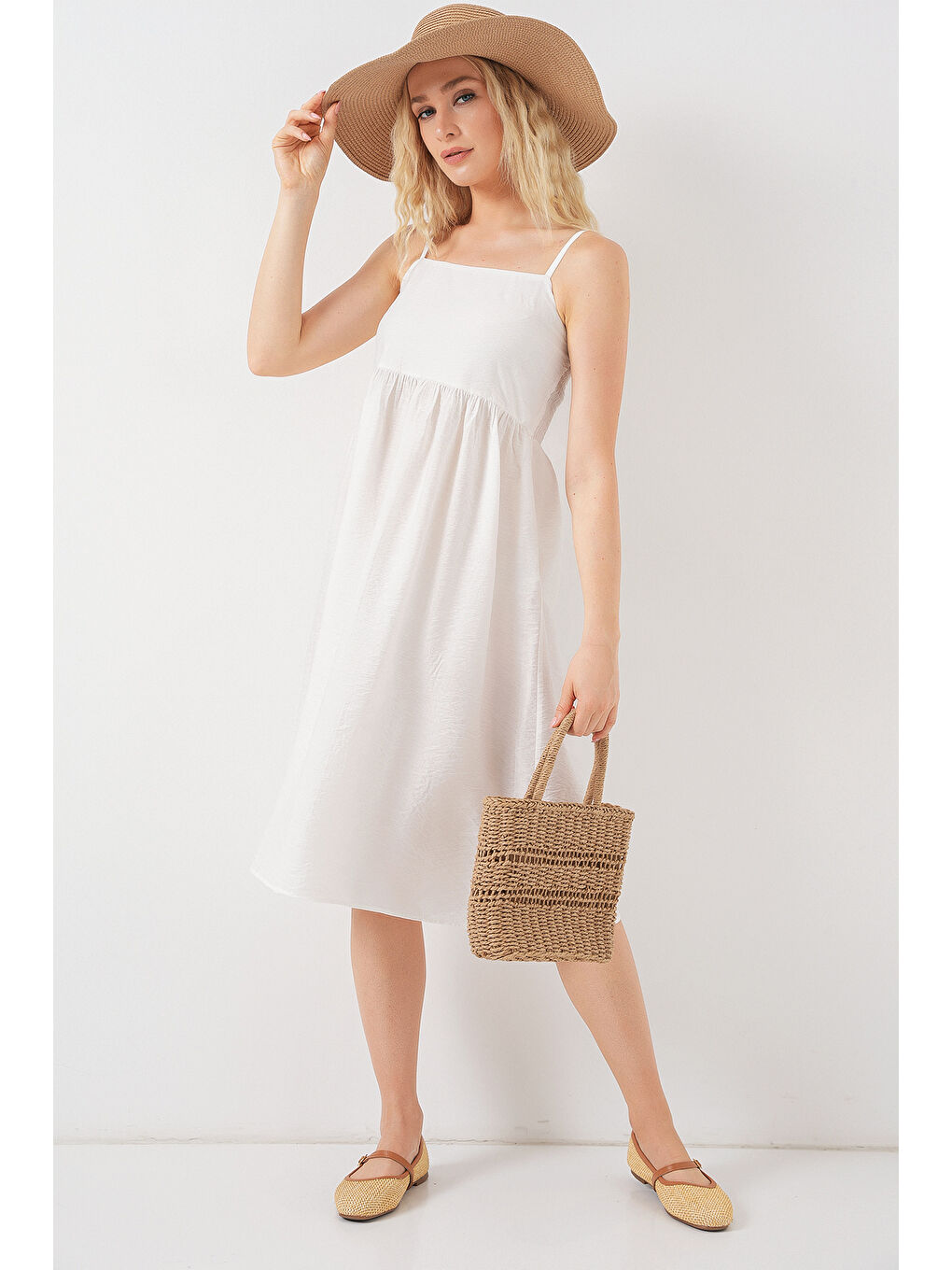 Kadın Askılı Ayrobin Elbise 2565 - Beyaz-1