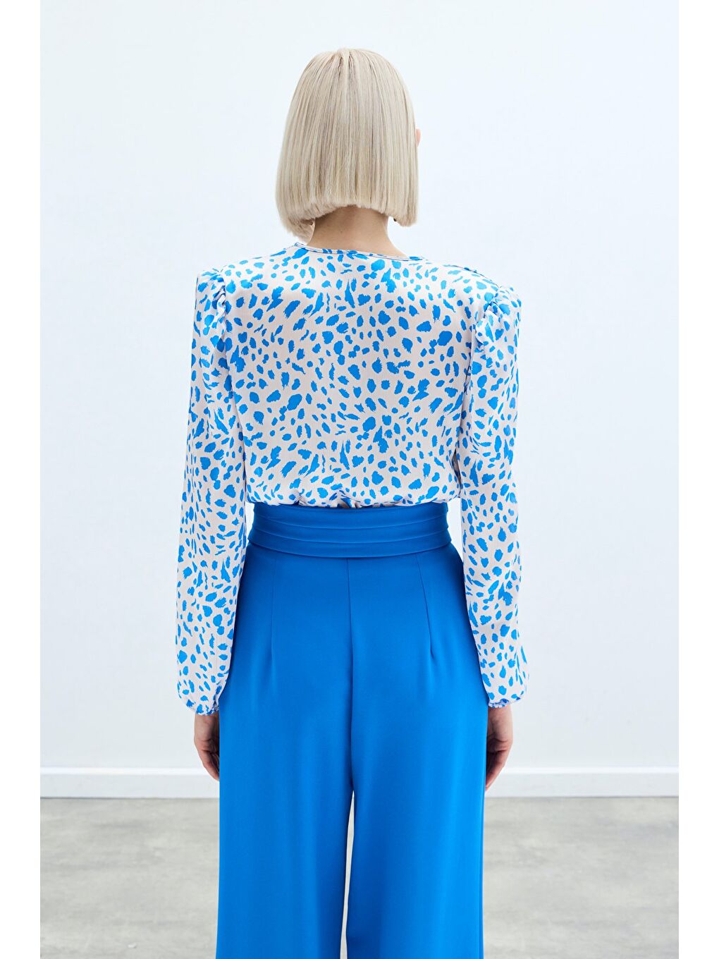 Kruvaze Desenli Bodysuit - Lacivert-3