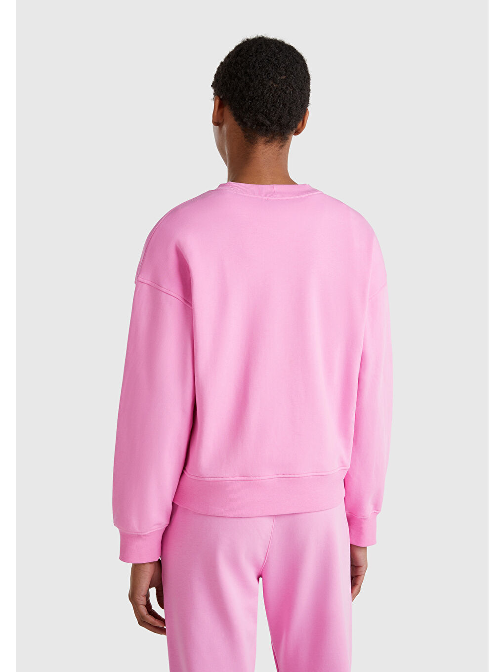 Kadın Pembe Pamuk Karışımlı Logo Baskılı Bisiklet Yaka Sweatshirt-2