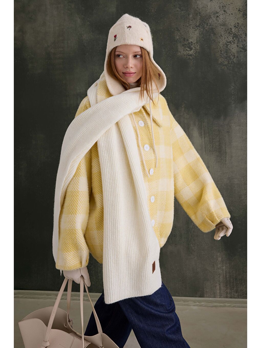 Ekose Bomber Ceket Soft Sarı-1