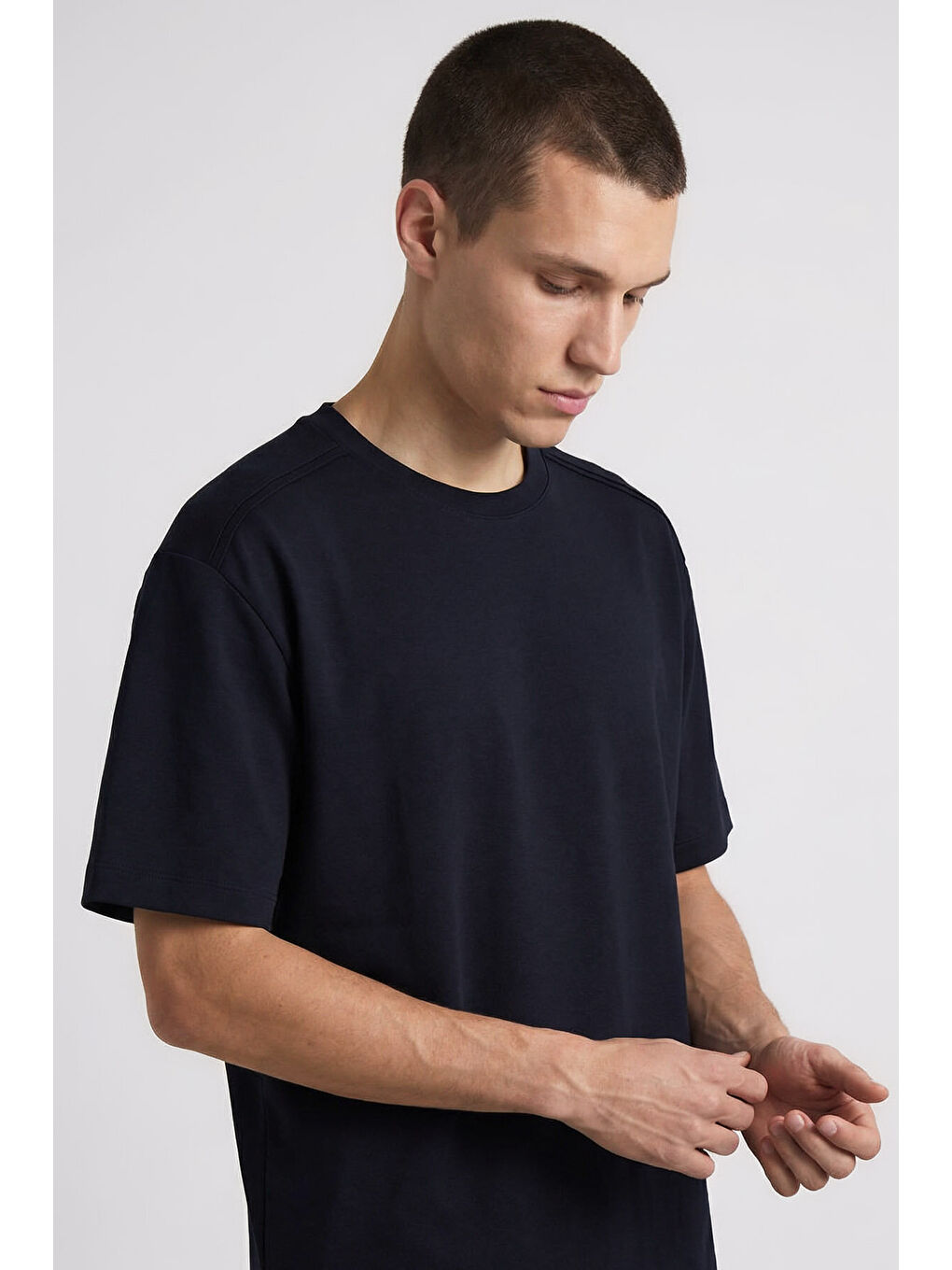 Lacivert Oversize Fit Basic Erkek Şort Takım - 85292-2