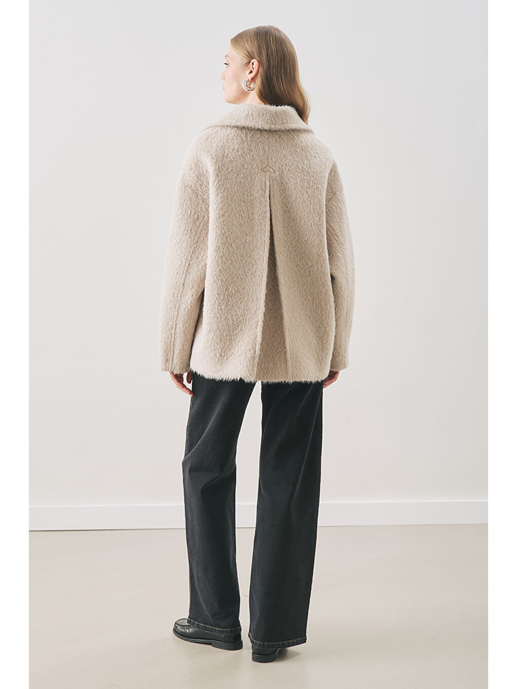 Bej Boucle Kruvaze Kaban Vizon-5