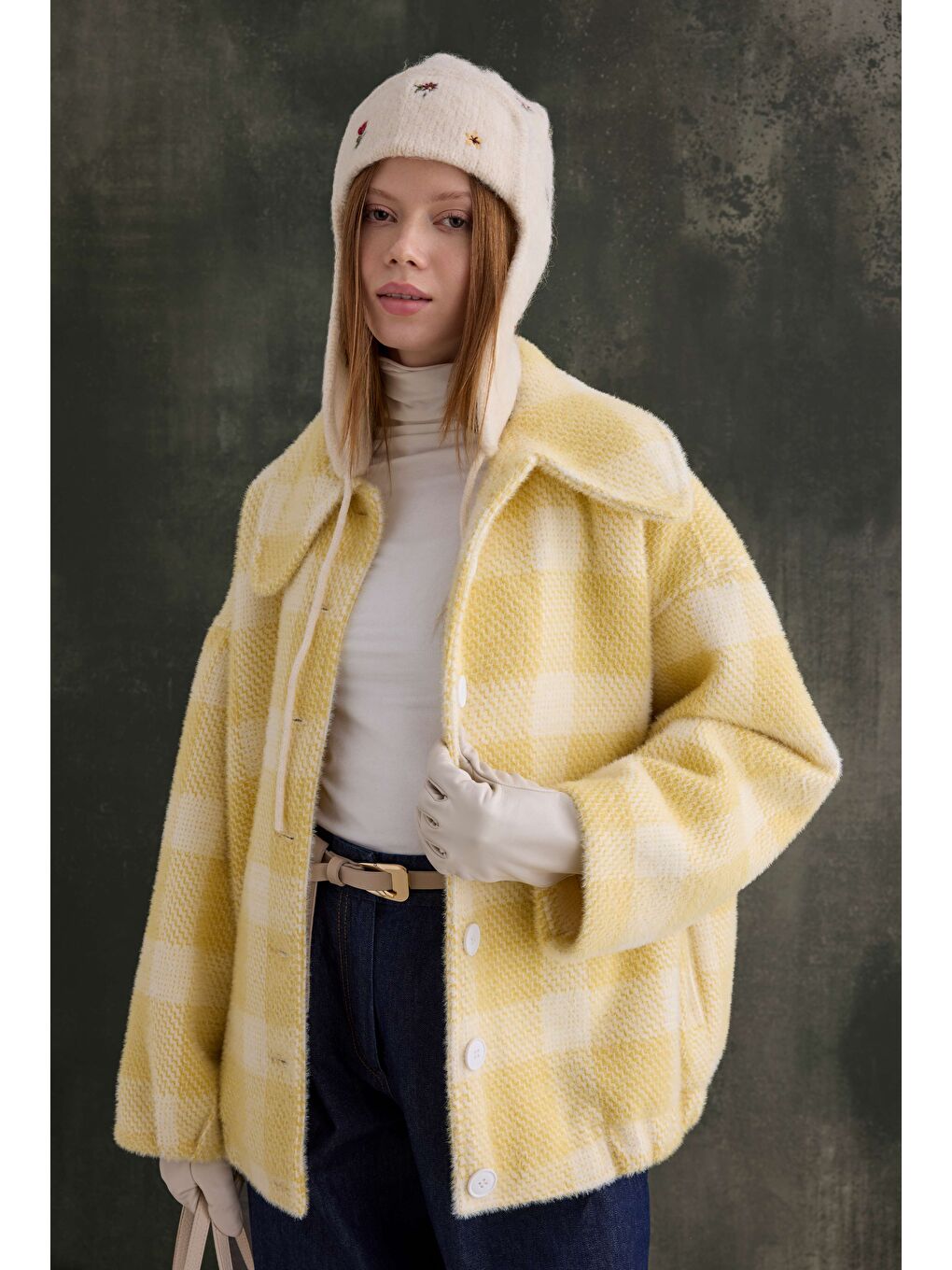 Ekose Bomber Ceket Soft Sarı-2