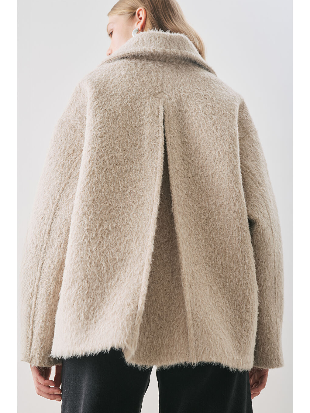 Bej Boucle Kruvaze Kaban Vizon-6