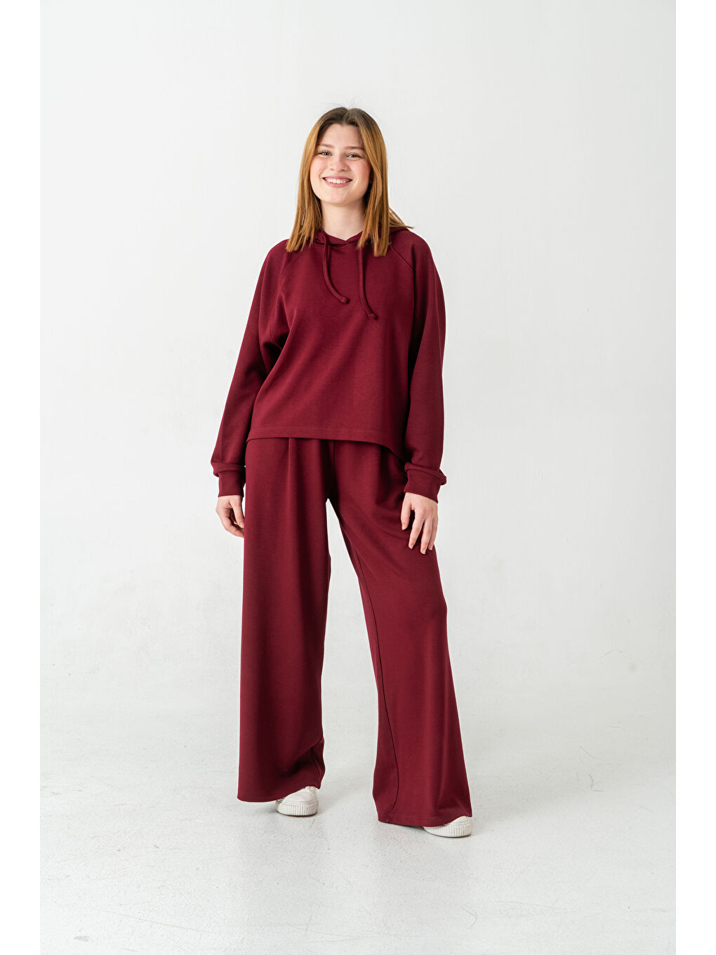 Bordo Kumaşlı Kapüşonlu Kadın Sweat Takım-1