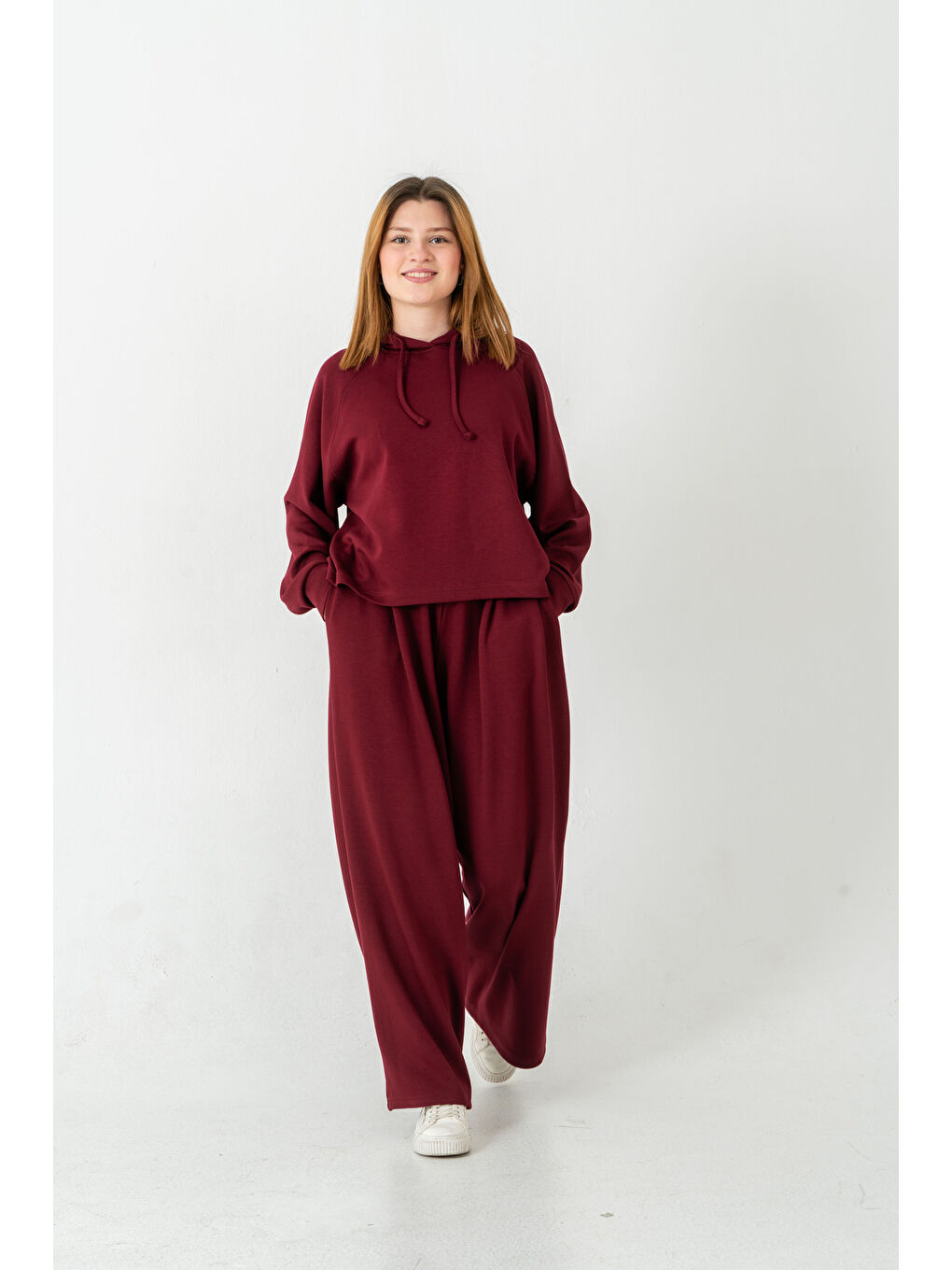 Bordo Kumaşlı Kapüşonlu Kadın Sweat Takım-2