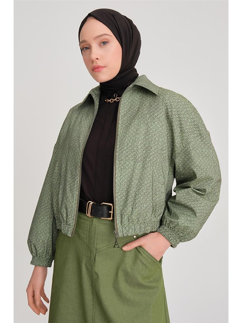 Baskılı Bomber Ceket 24Y5507 Yeşil