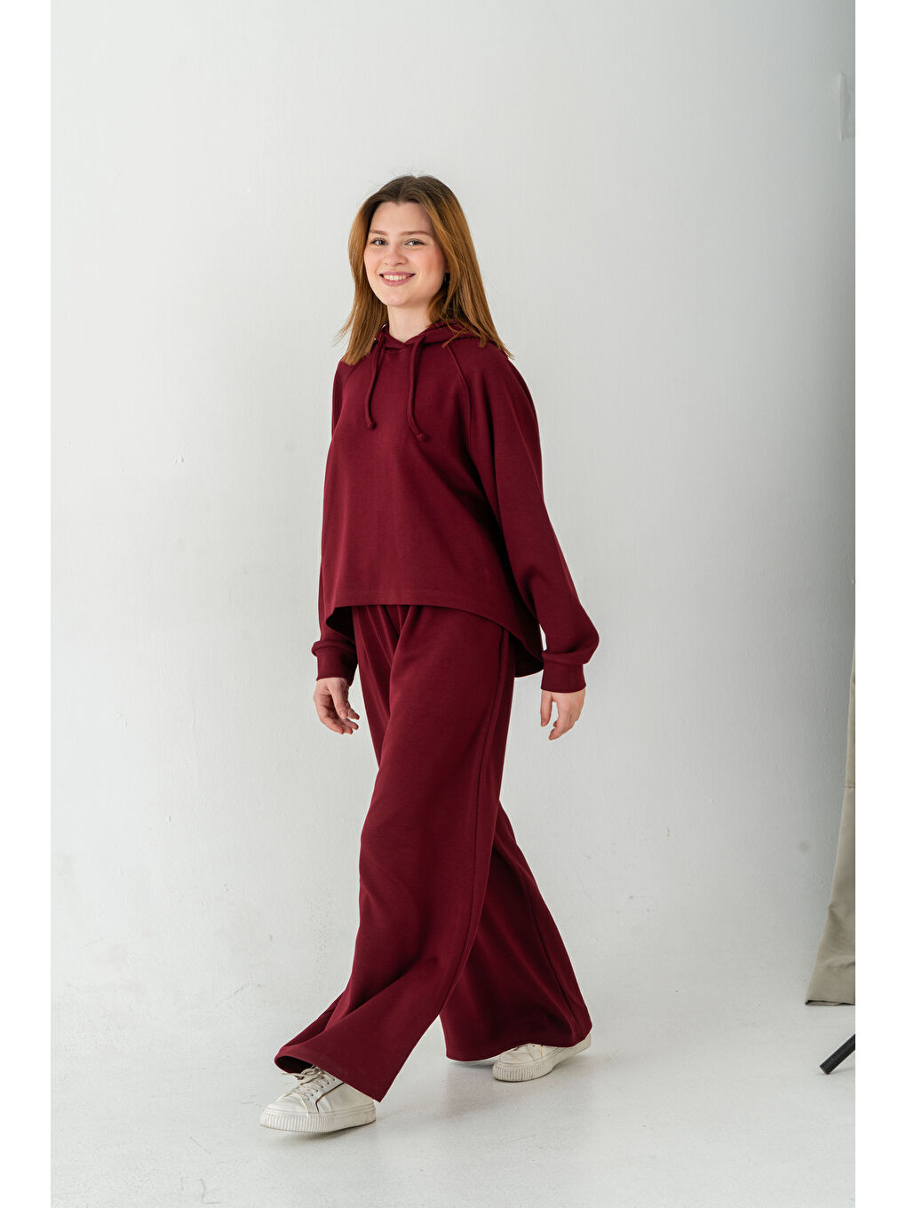 Bordo Kumaşlı Kapüşonlu Kadın Sweat Takım-6