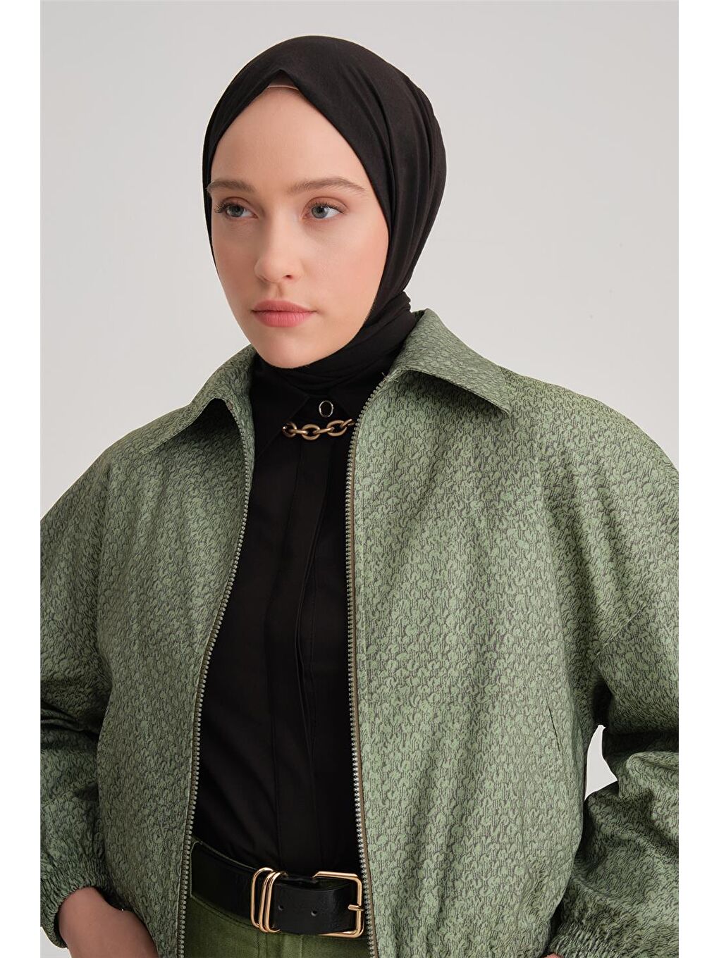 Baskılı Bomber Ceket 24Y5507 Yeşil-1