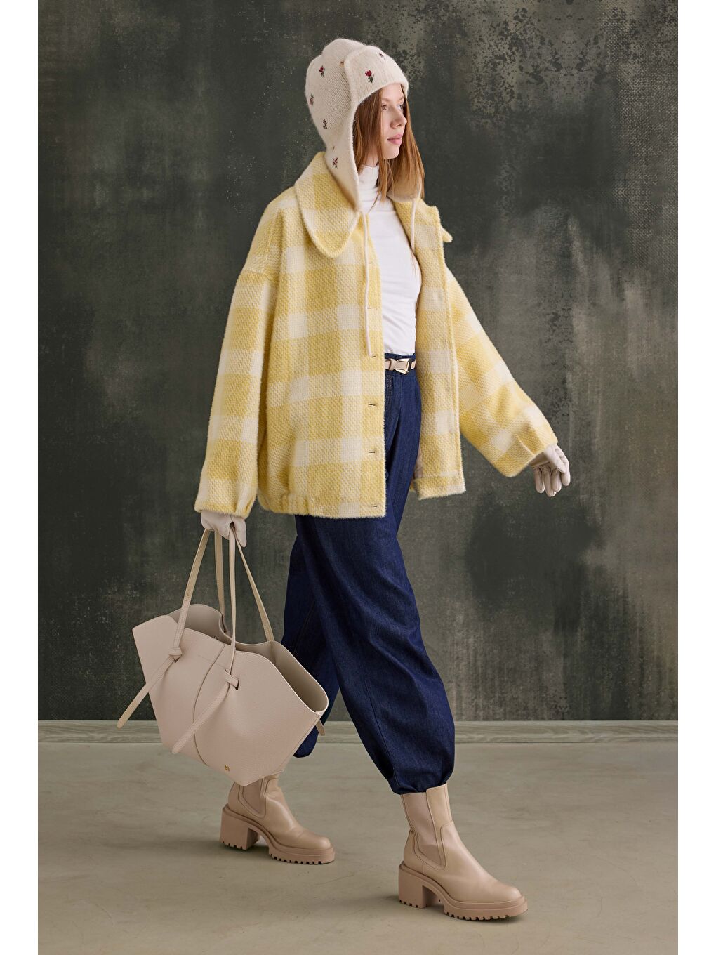 Ekose Bomber Ceket Soft Sarı-3