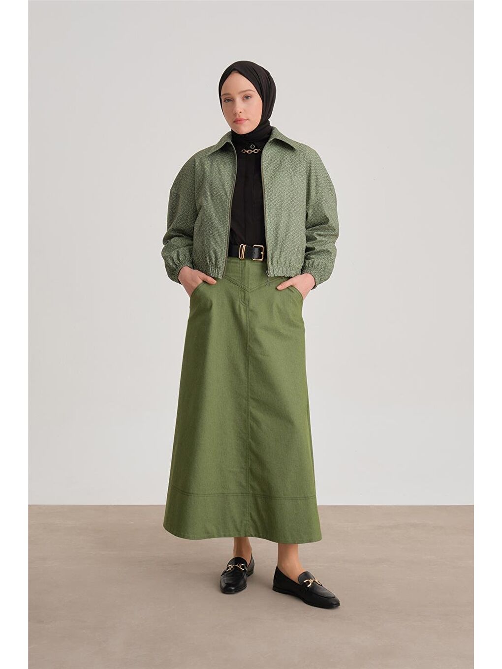 Baskılı Bomber Ceket 24Y5507 Yeşil-3