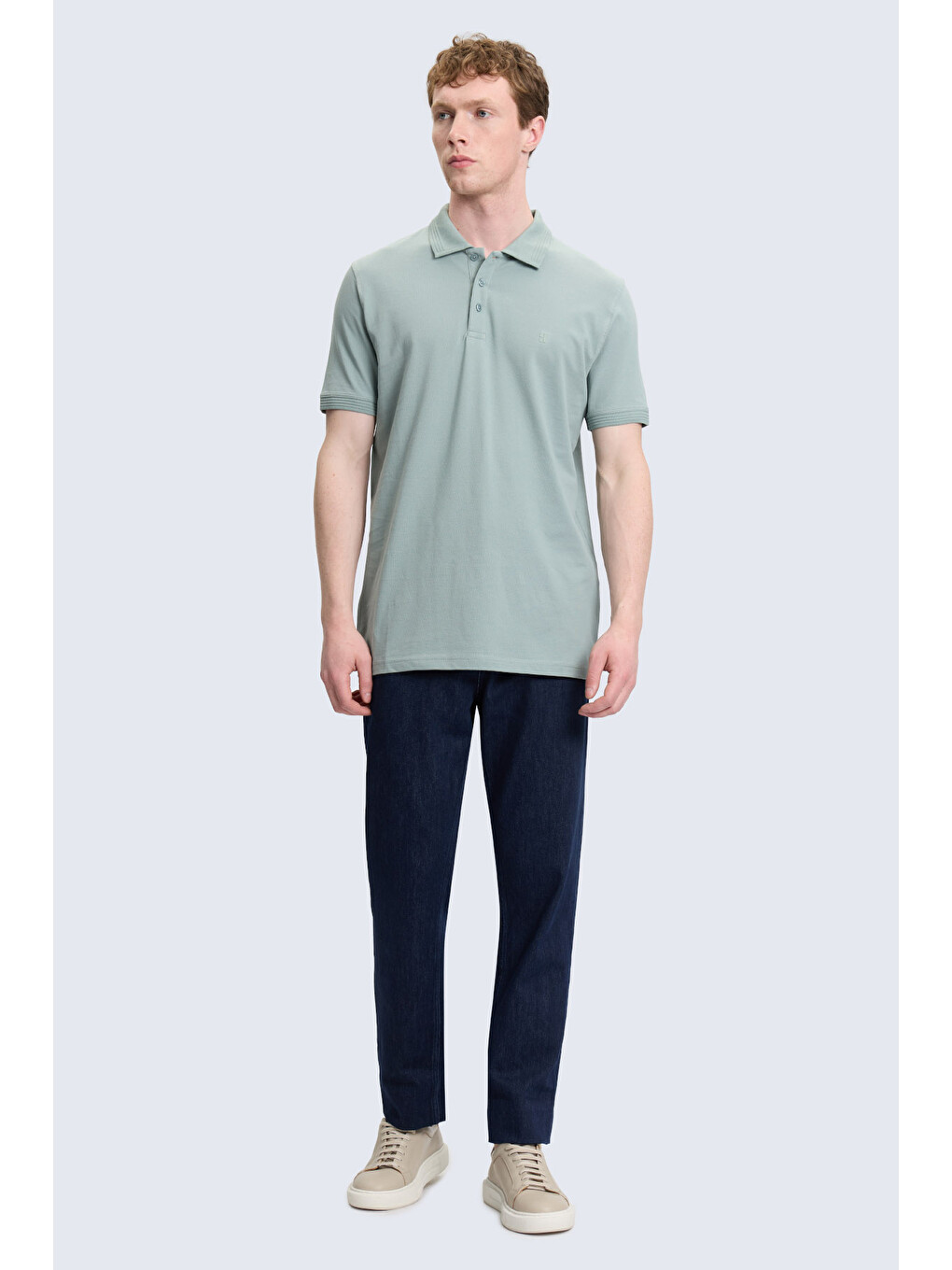 Yeşil Regular Fit Polo Yaka 100% Pamuk Tişört-1