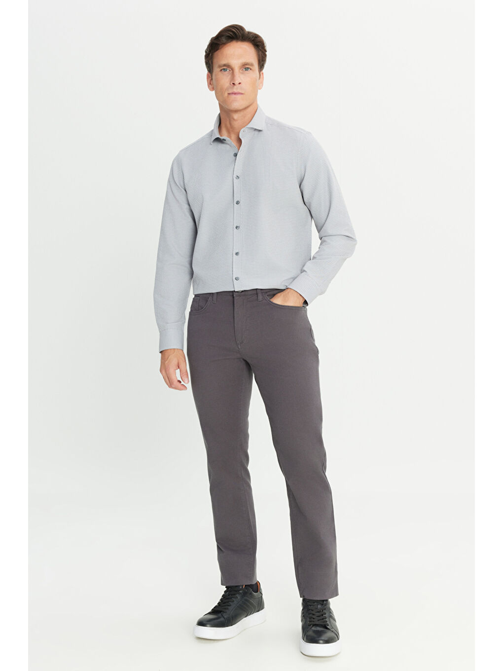 Erkek Antrasit Pamuklu Slim Fit Dar Kesim 5 Cep Armürlü Esnek Pantolon-1