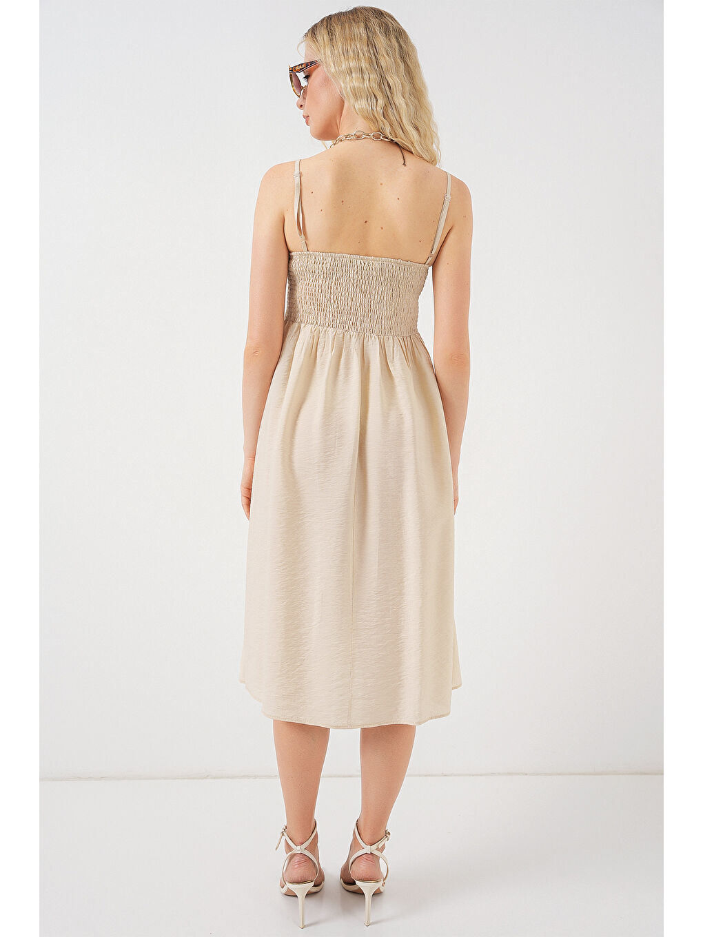 Ekru Kadın Askılı Ayrobin Elbise 2565 - Krem-5