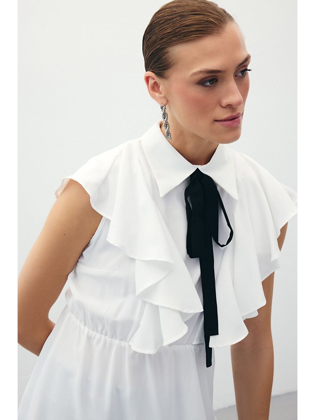 Fırfırlı Volanlı Bluz - Ekru-5