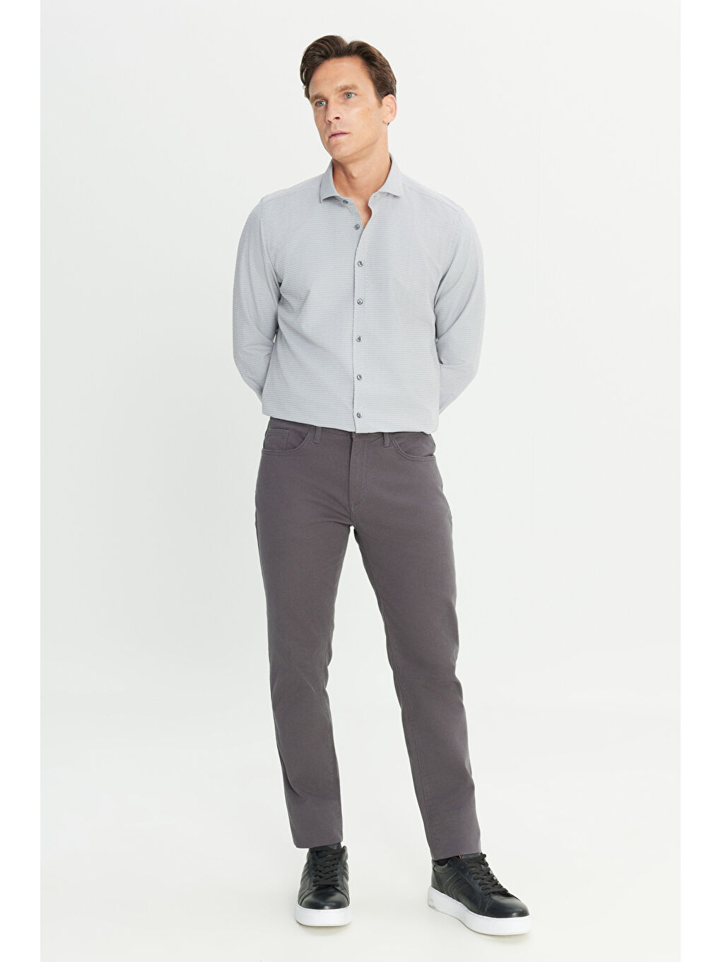 Erkek Antrasit Pamuklu Slim Fit Dar Kesim 5 Cep Armürlü Esnek Pantolon-2