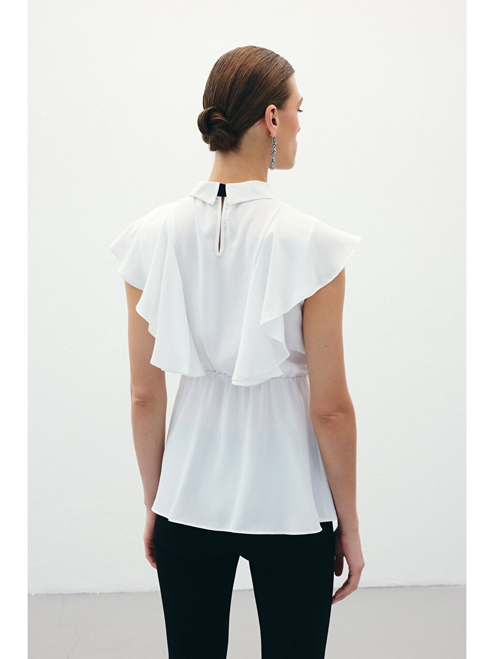 Fırfırlı Volanlı Bluz - Ekru-7