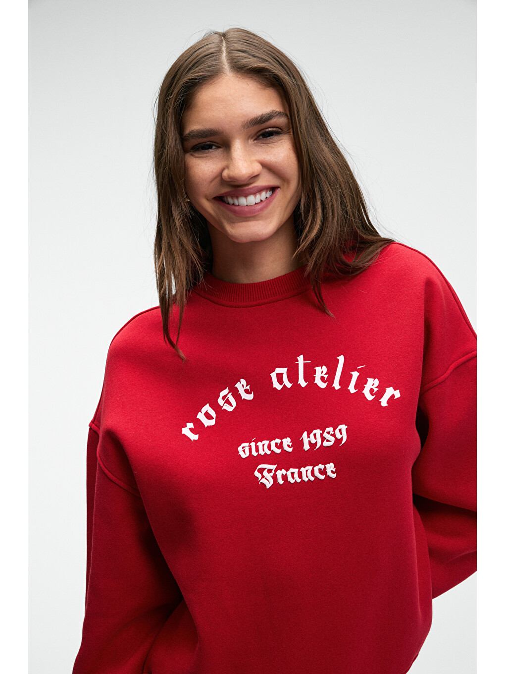 Morevessa Kadın Regular Fit Baskı Detaylı Yuvarlak Yakalı Kırmızı Sweatshirt-2
