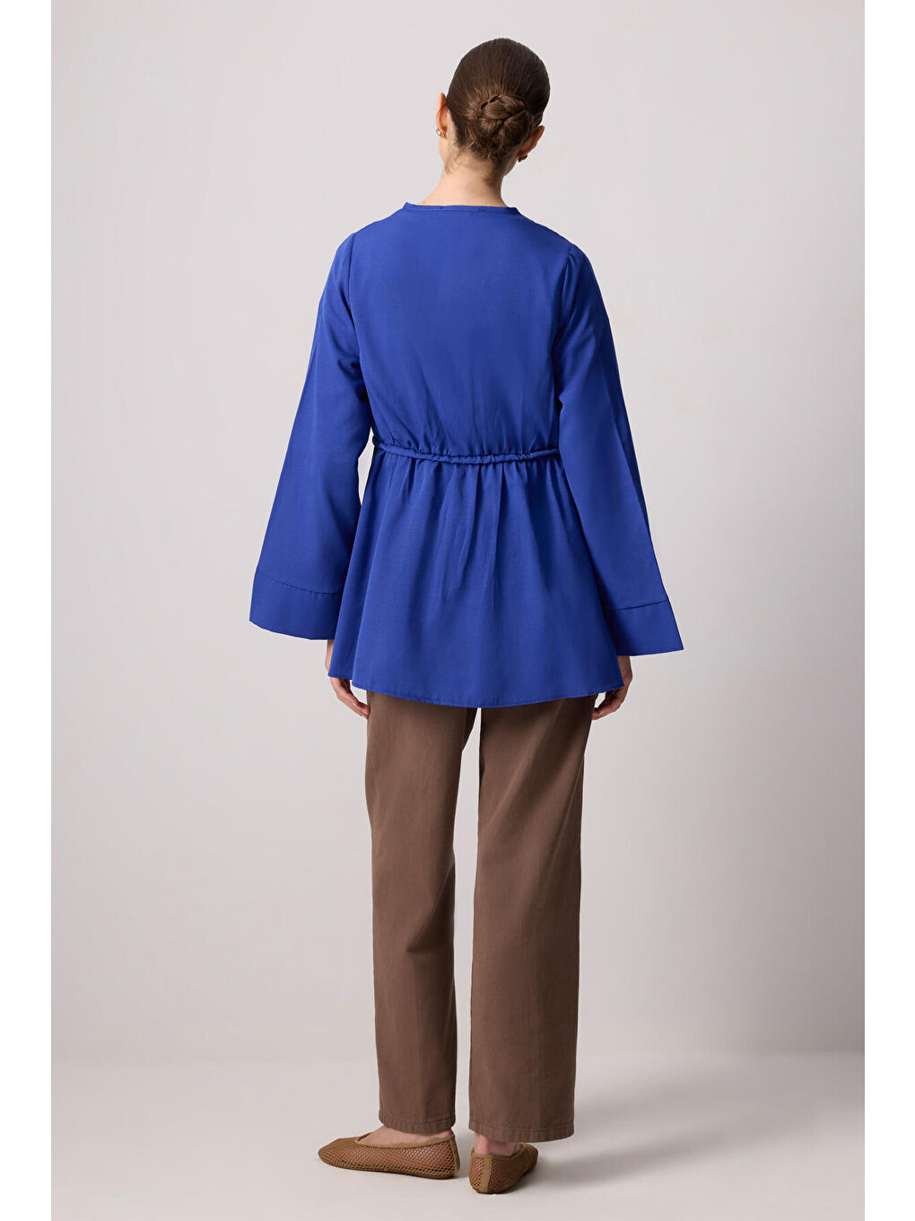 Mavi Önü Büzgülü Poplin Kimono-4