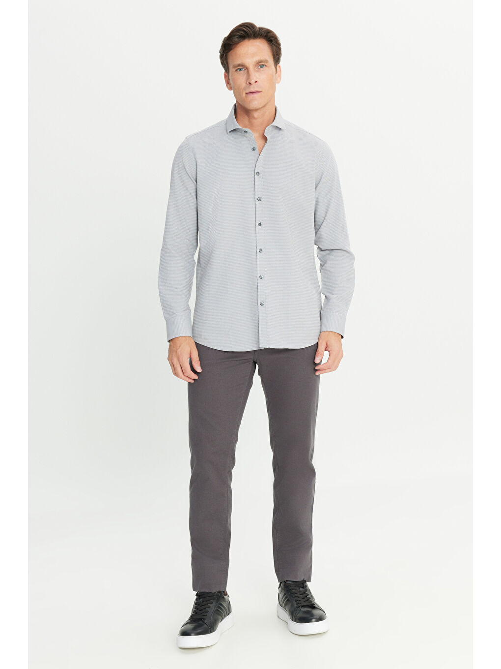 Erkek Antrasit Pamuklu Slim Fit Dar Kesim 5 Cep Armürlü Esnek Pantolon-3