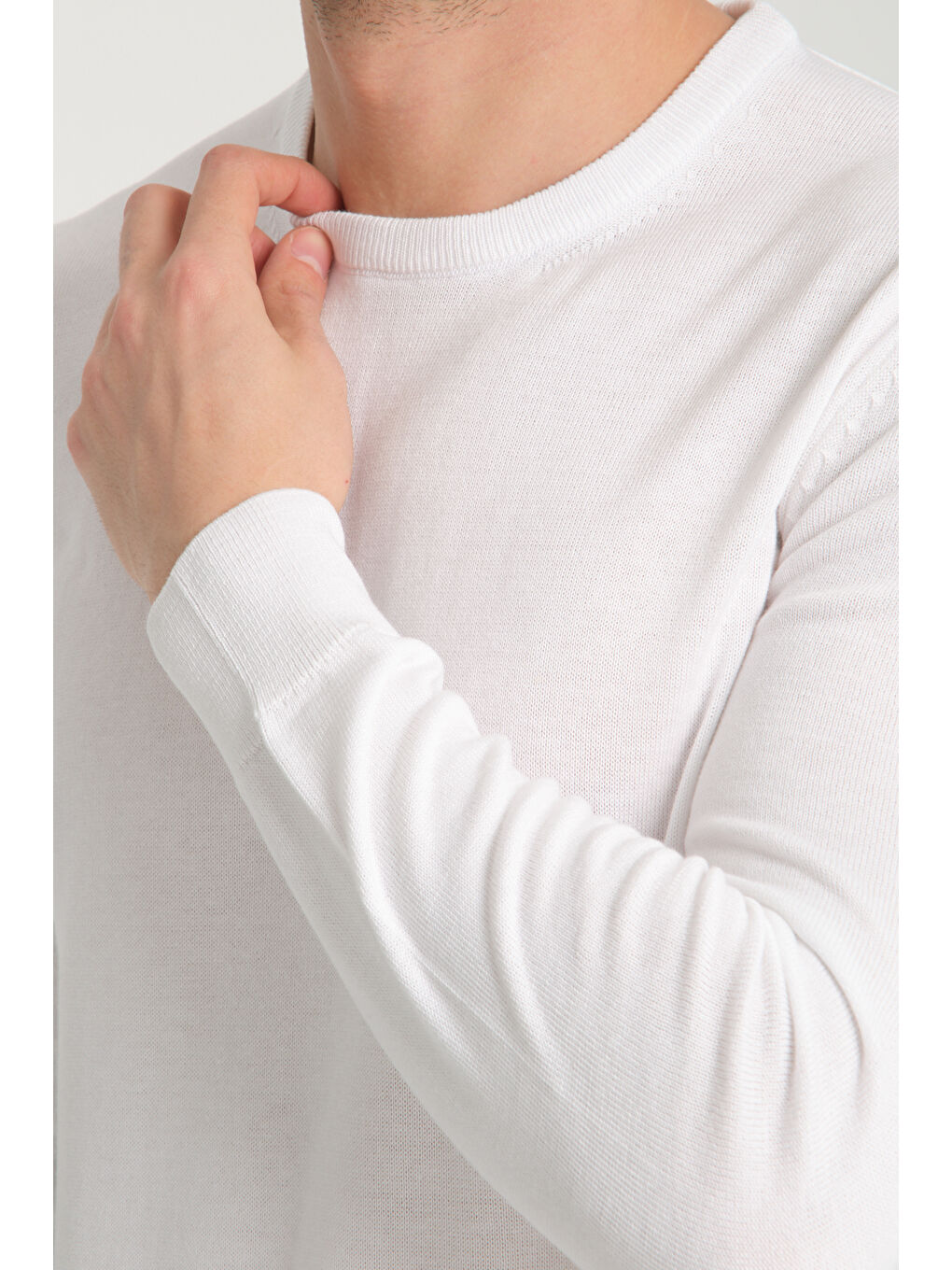 Beyaz Bisiklet Yaka Erkek Kazak 1001-2