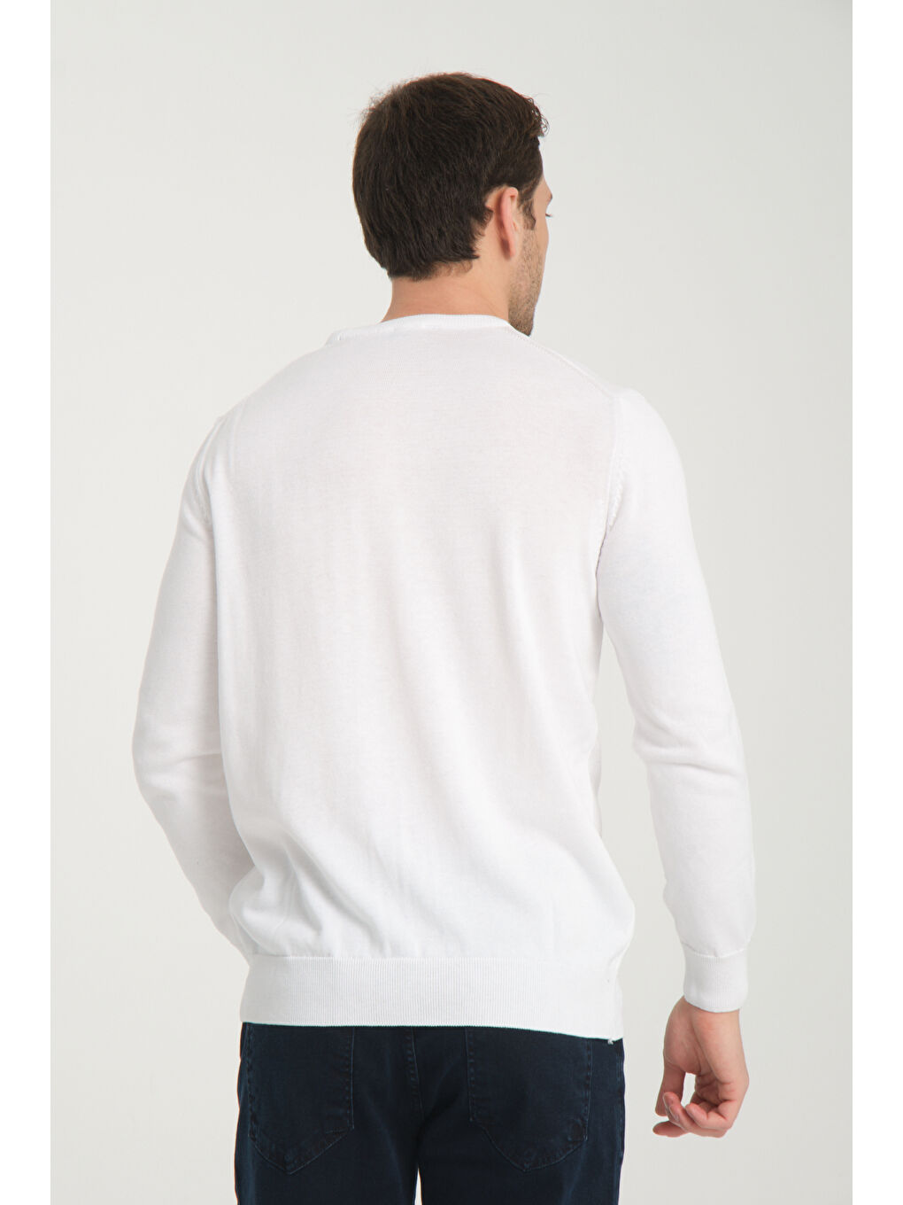 Beyaz Bisiklet Yaka Erkek Kazak 1001-3