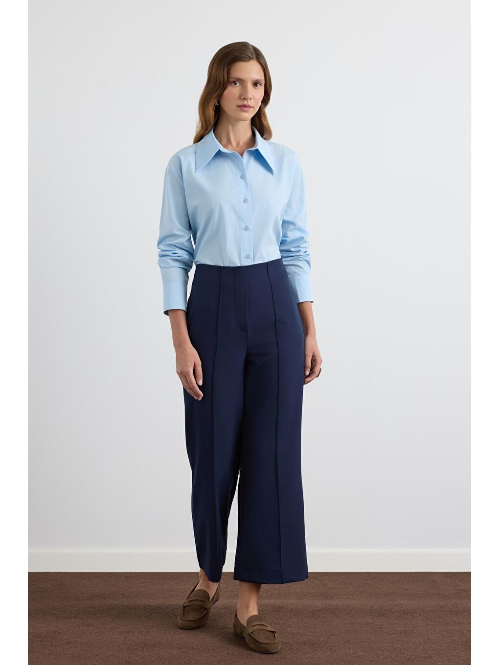 Yüksek Bel Fit Kesim Krep Pantolon Lacivert