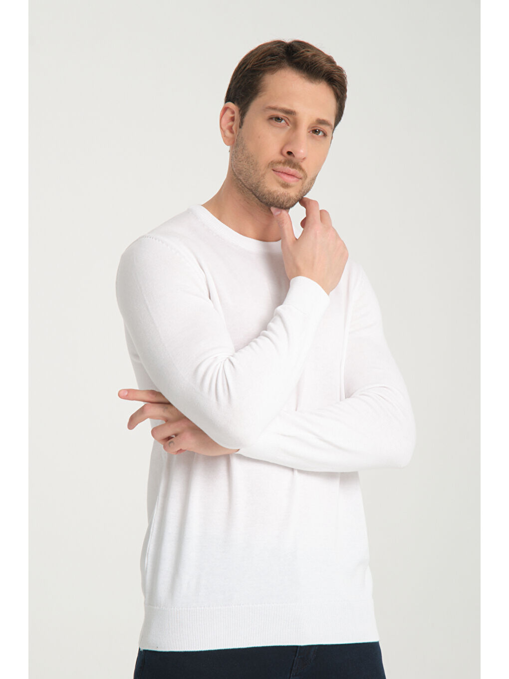 Beyaz Bisiklet Yaka Erkek Kazak 1001-4