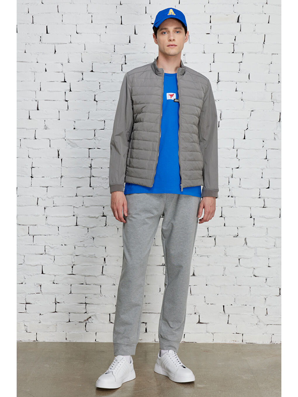 Erkek Gri Standart Fit Normal Kesim Dik Yaka Desenli Mont-5