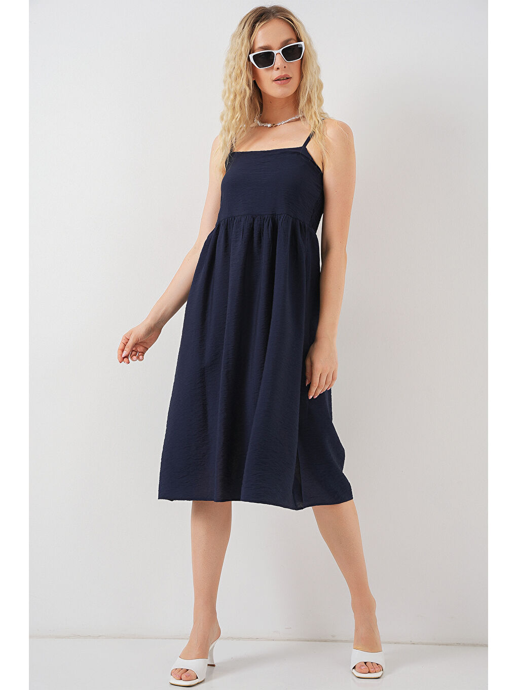 Kadın Askılı Ayrobin Elbise 2565 - Lacivert-1