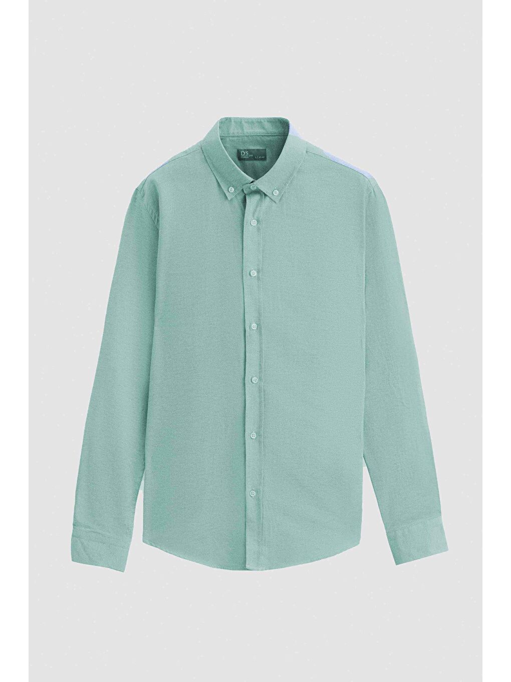 Slim Fit Yeşil Armürlü Düğmeli Yaka Pamuklu Gömlek-4