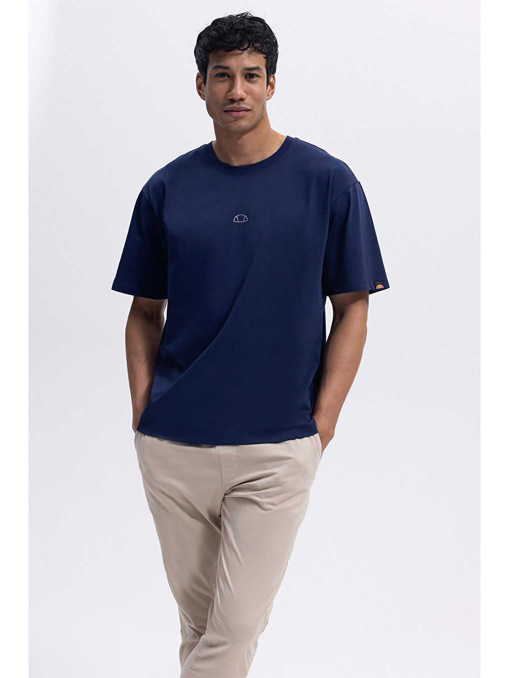 Lacivert % 100 Pamuk Oversize Fit Bisiklet Yaka T Shirt EM376-NV