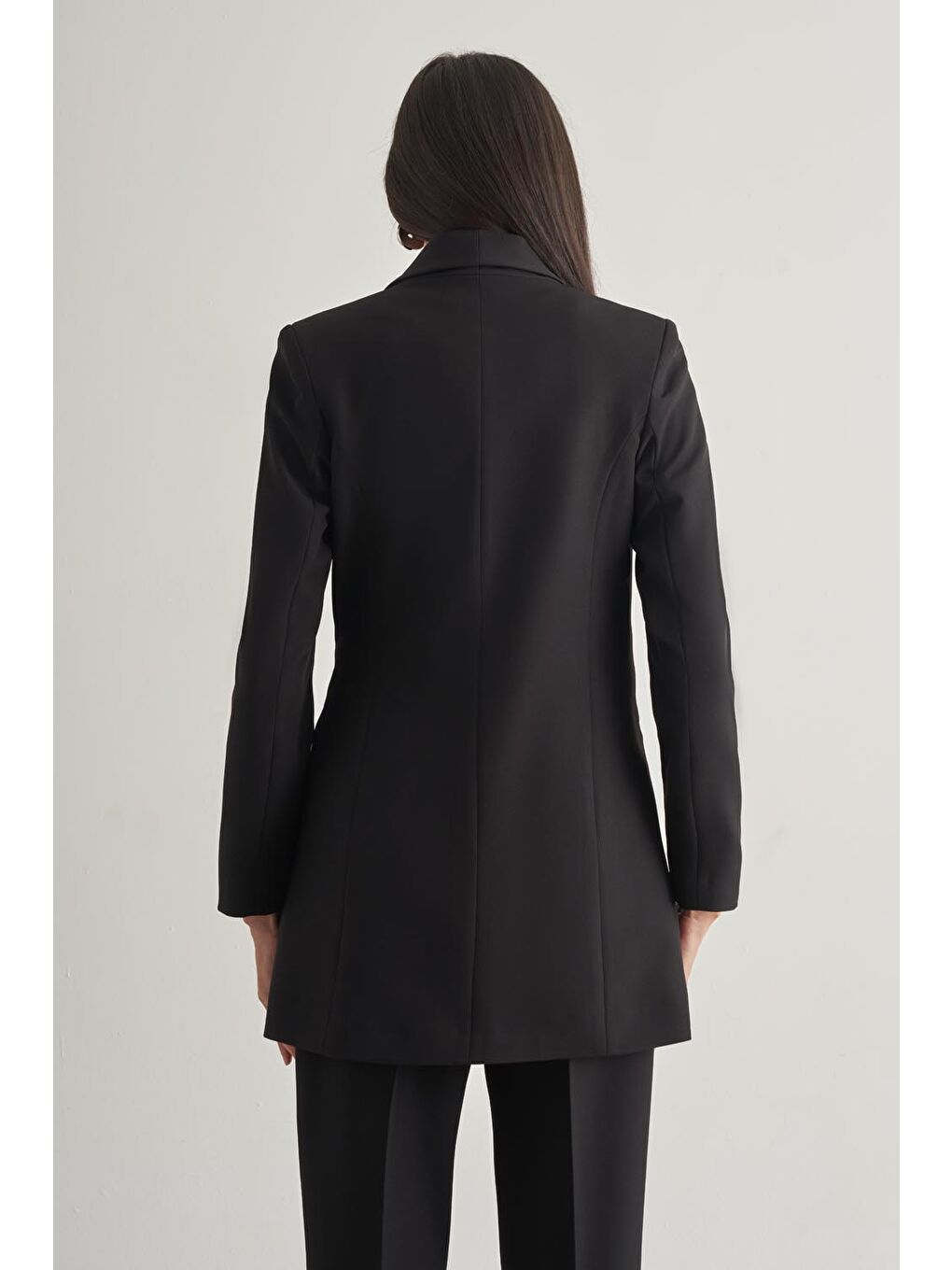 Bağlama Detaylı Siyah Krep Blazer Ceket-2