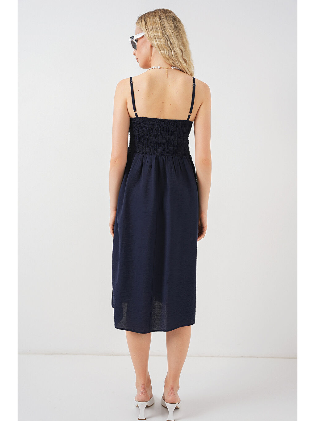 Kadın Askılı Ayrobin Elbise 2565 - Lacivert-5