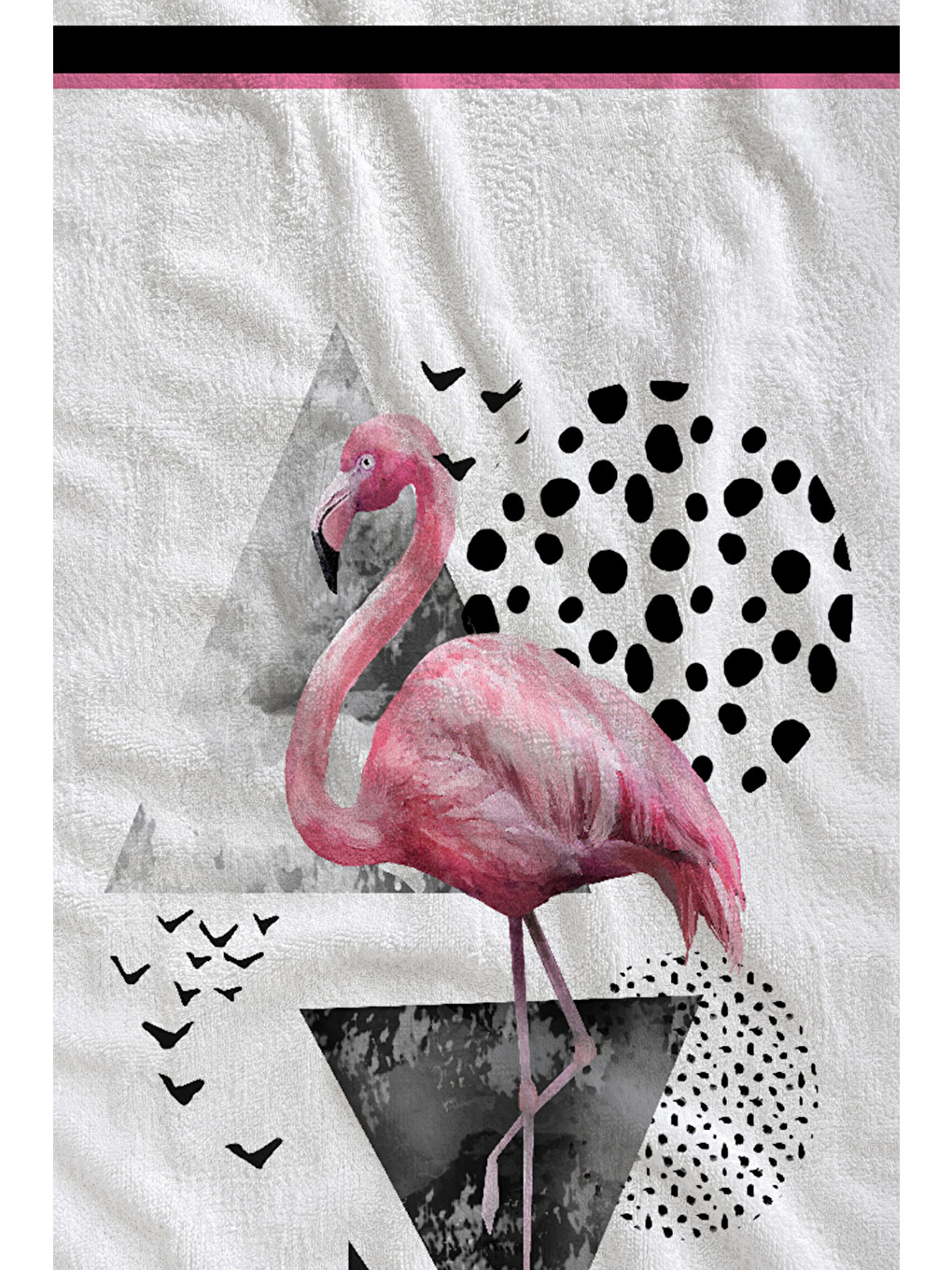 Siyah Pembe Çizgili Flamingo Desenli 70x150 Cm Dijital Baskılı Plaj Ve Banyo Havlusu-1