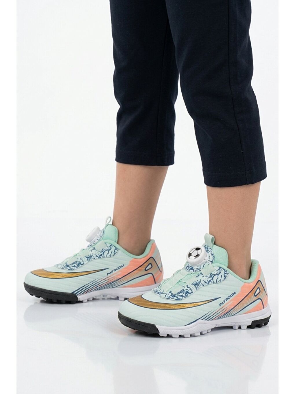 Turkuaz Su Yeşili Misina Bağcıklı Çocuk Halı Saha Ayakkabı 620 P-1