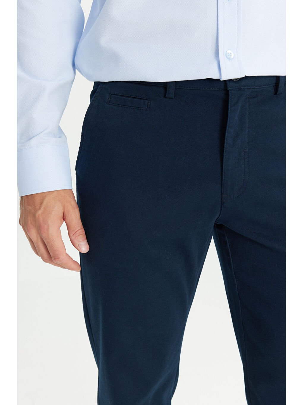 Erkek Lacivert Pamuklu Comfort Fit Rahat Kesim Yan Cepli Armürlü Esnek Pantolon-3