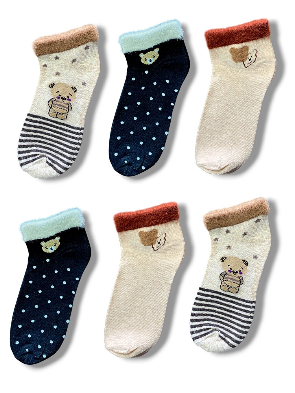 Karışık 6'lı Kadın Desenli Yumoş Kaliteli Patik Çorap