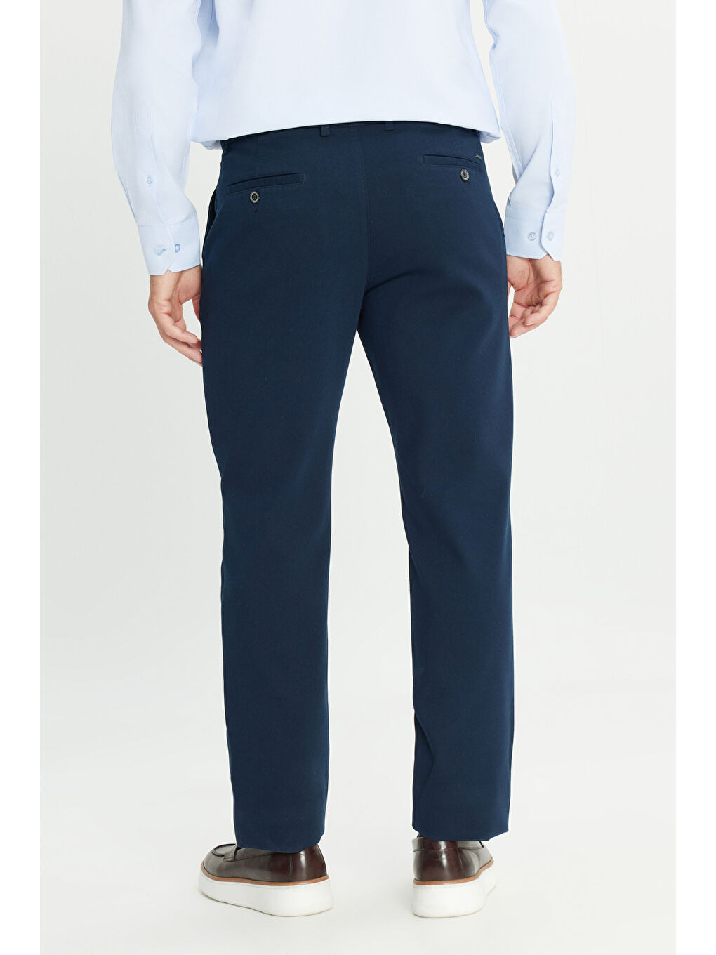 Erkek Lacivert Pamuklu Comfort Fit Rahat Kesim Yan Cepli Armürlü Esnek Pantolon-4