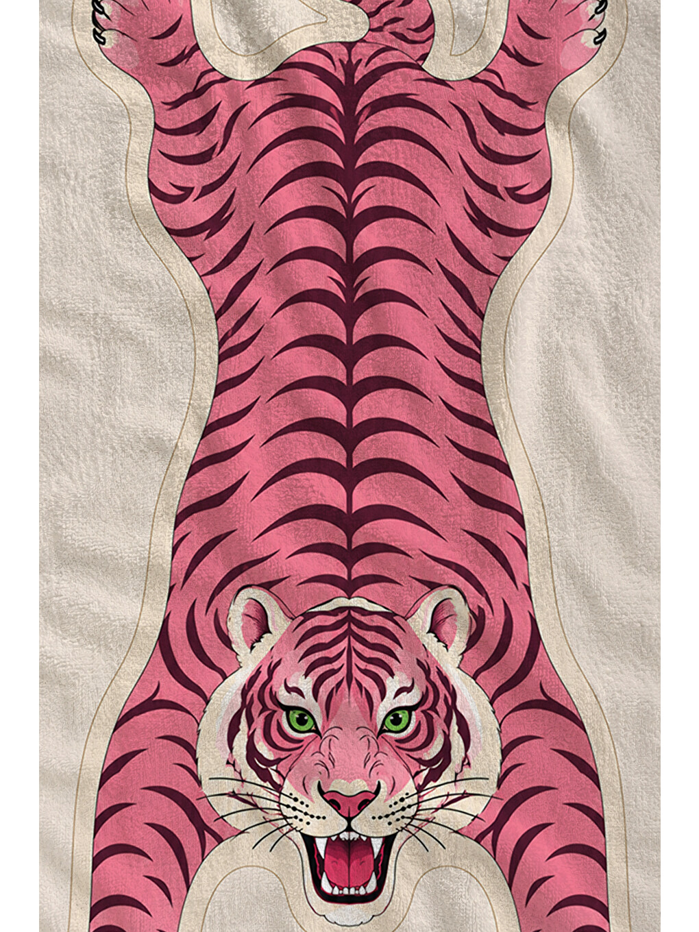 Maximalist Pembe Kaplan Figürlü Desenli 70x150 Plaj Havlusu - Dijital Baskılı Banyo Havlusu-2