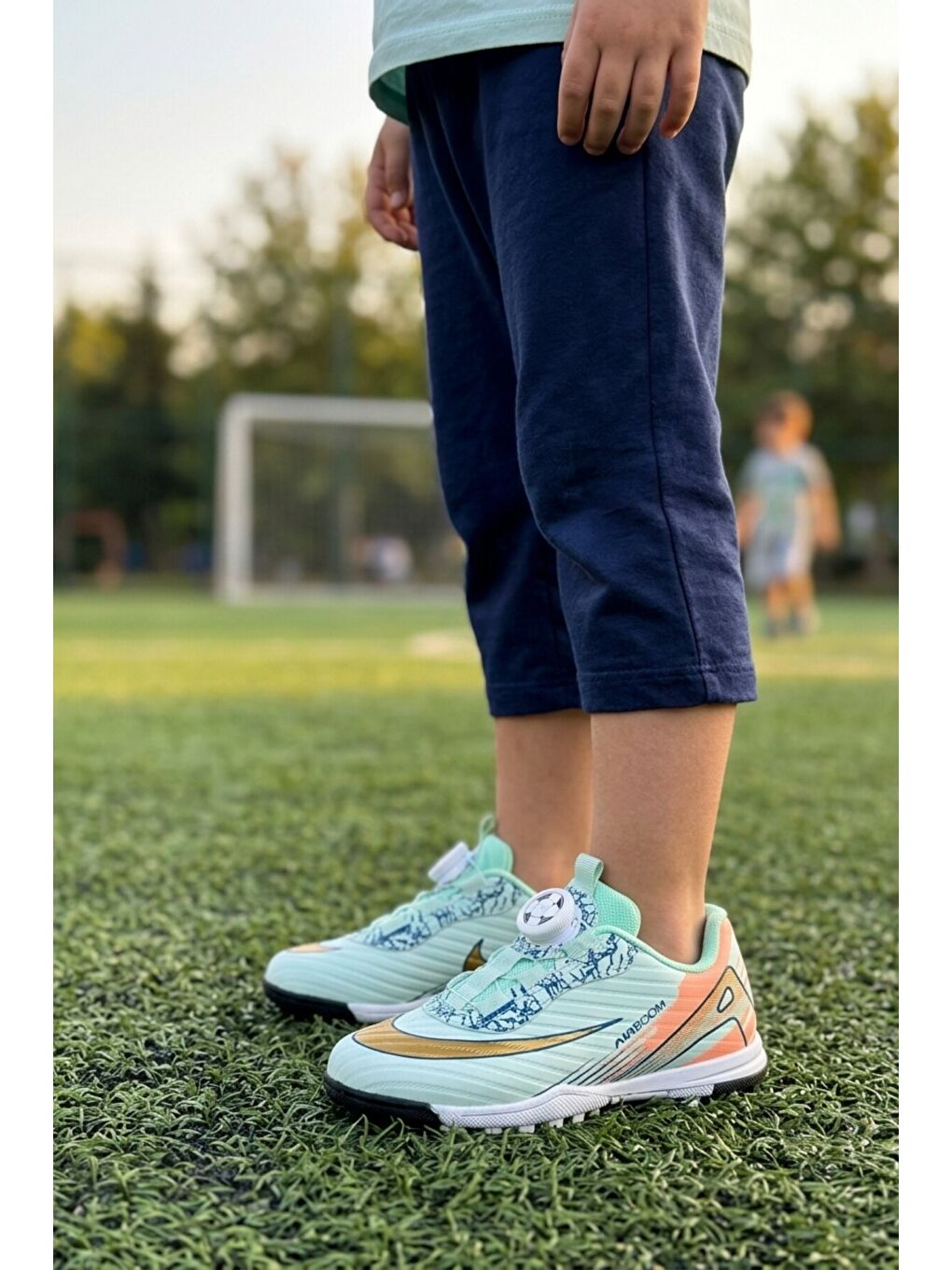 Turkuaz Su Yeşili Misina Bağcıklı Çocuk Halı Saha Ayakkabı 620 P-2