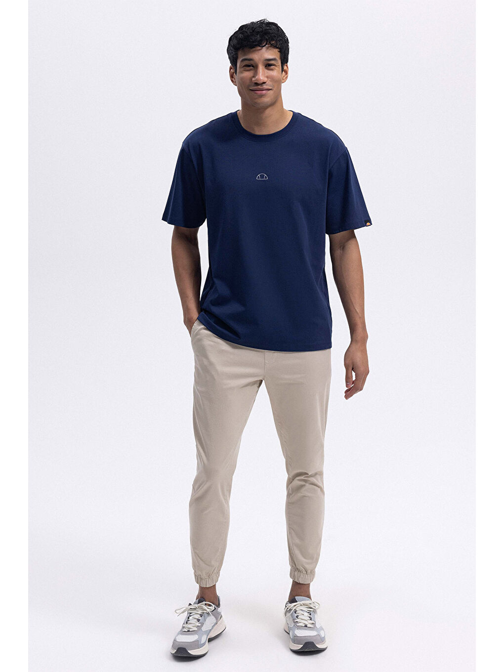 Lacivert % 100 Pamuk Oversize Fit Bisiklet Yaka T Shirt EM376-NV-1