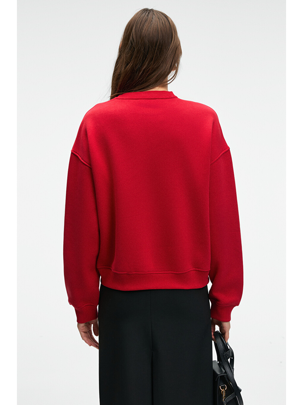 Morevessa Kadın Regular Fit Baskı Detaylı Yuvarlak Yakalı Kırmızı Sweatshirt-5