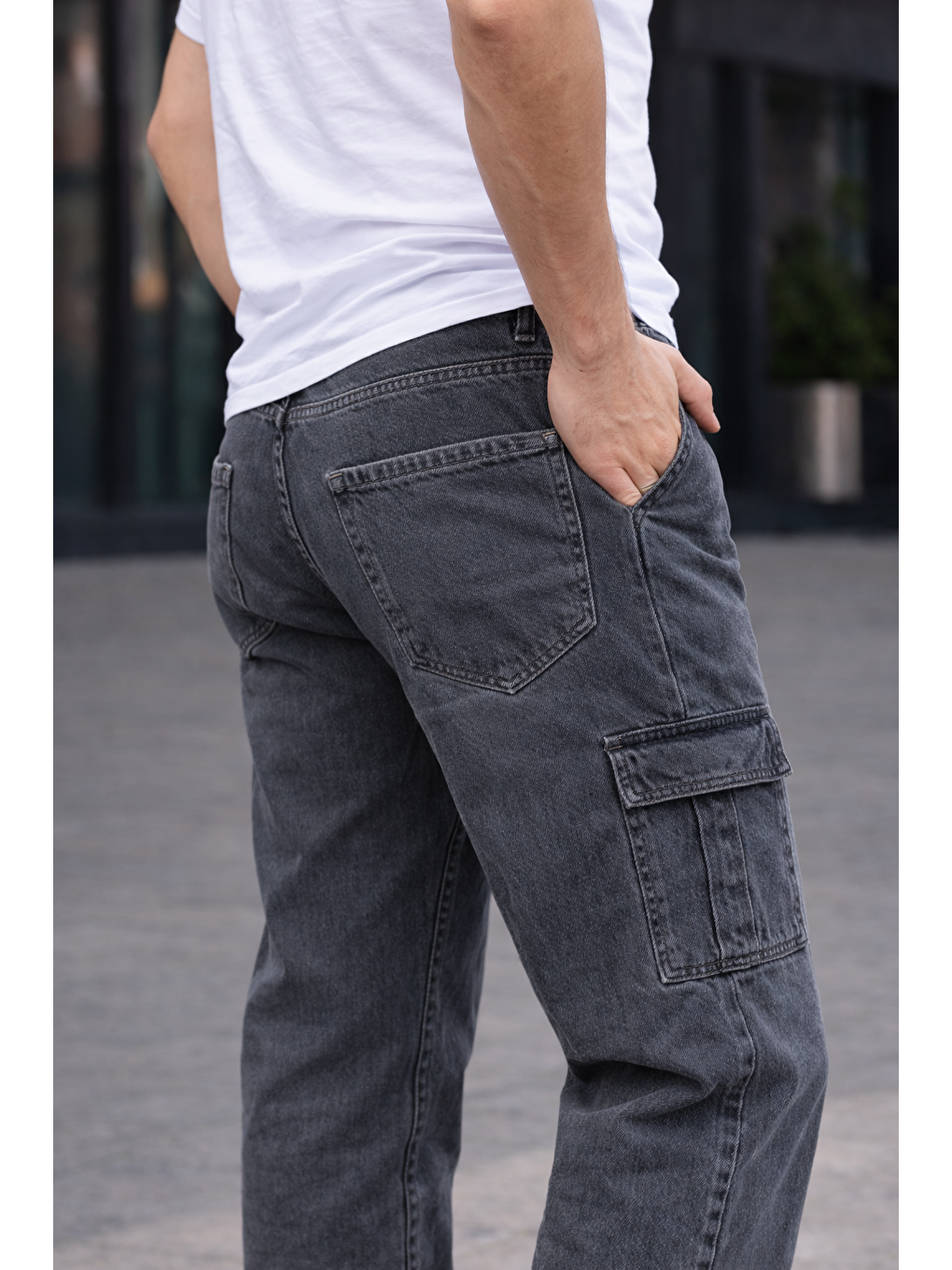 Erkek Trend Bol Paça Günlük Kargo Antrasit Baggy Pantolon-1