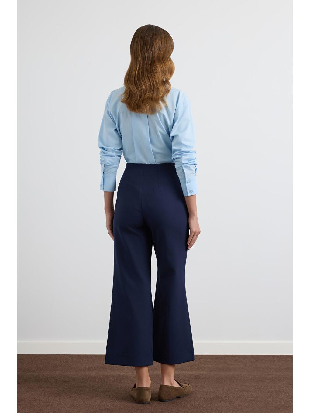 Yüksek Bel Fit Kesim Krep Pantolon Lacivert-3