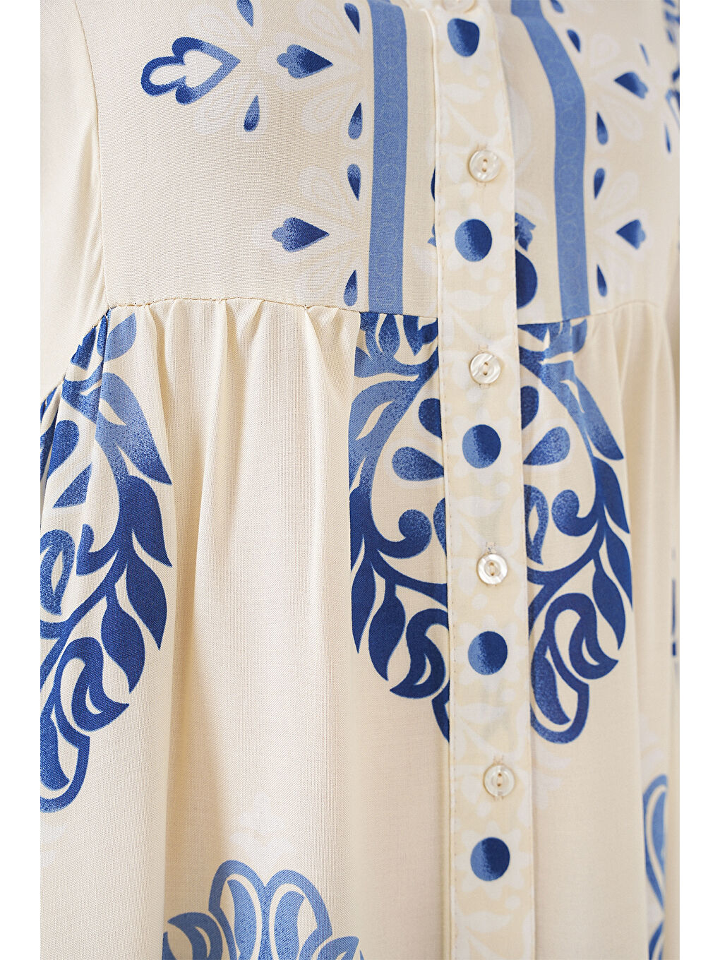 Ekru Kadın Desenli Uzun Tesettür Elbise 2585 - Krem-4