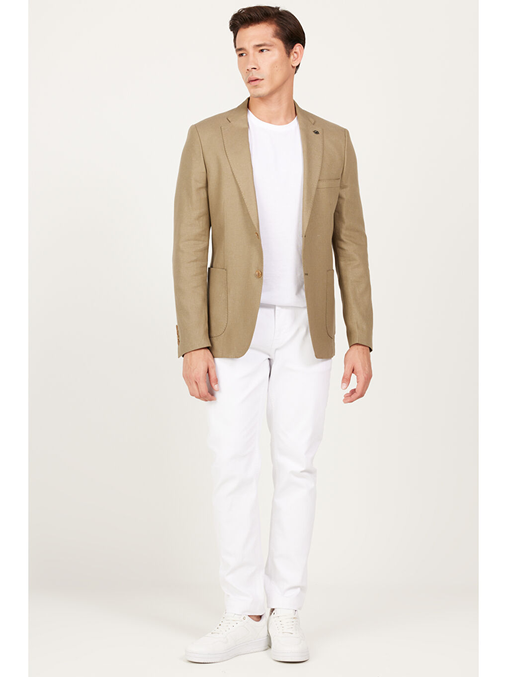 Erkek Haki Slim Fit Dar Kesim Mono Yaka Desenli Ceket-1