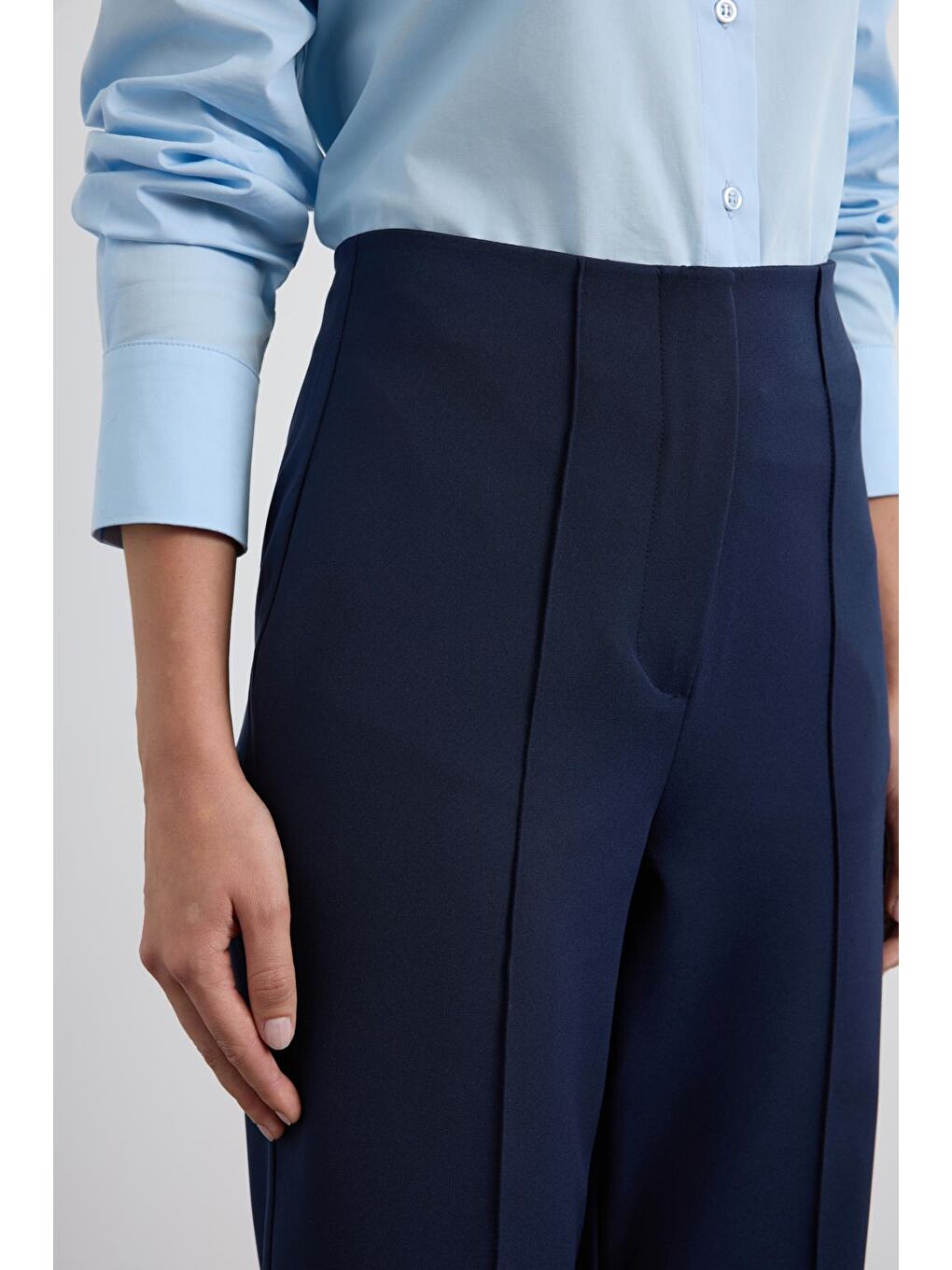 Yüksek Bel Fit Kesim Krep Pantolon Lacivert-4