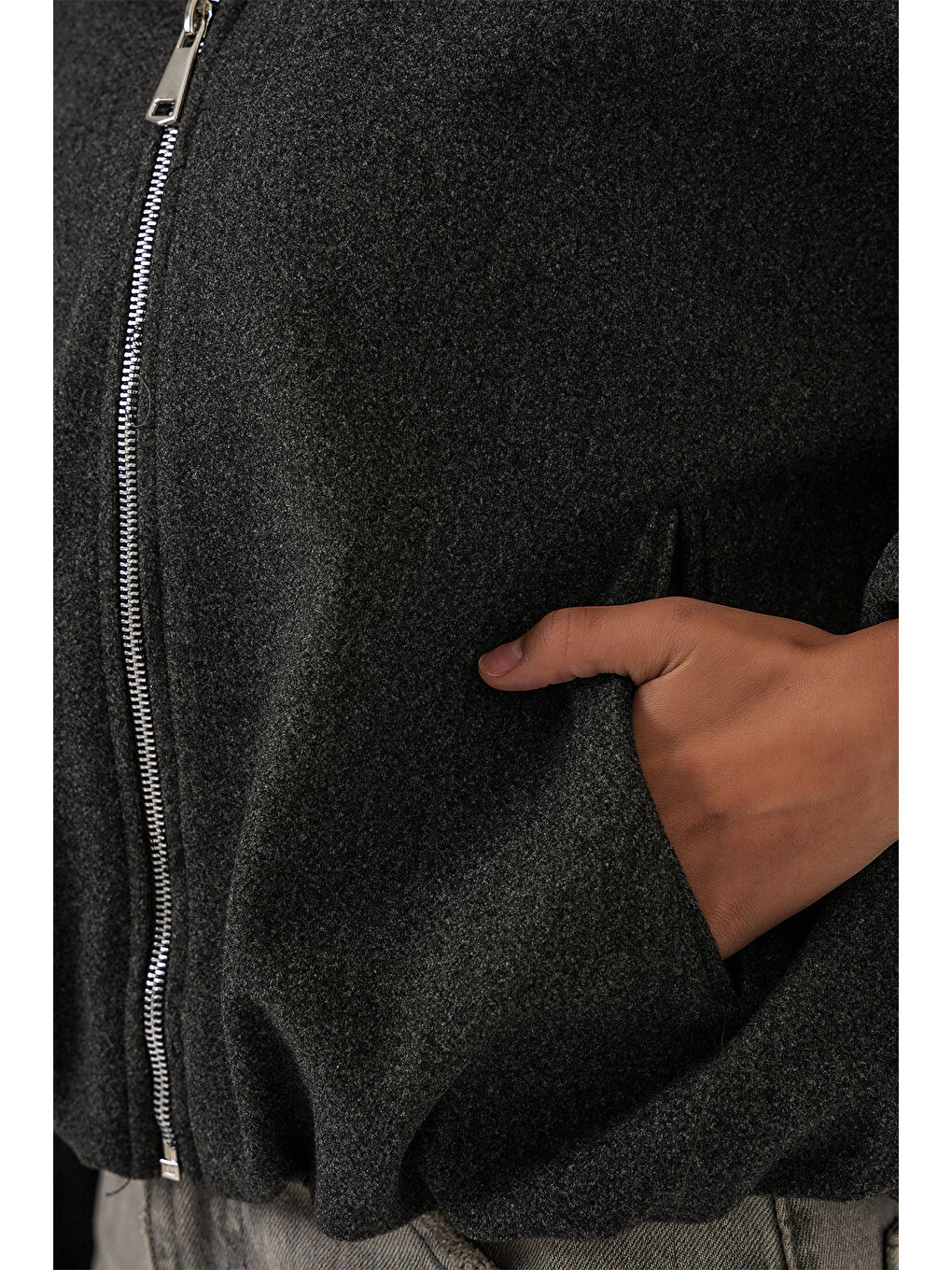 Kadın Büzgülü Oversize Kaşe Ceket 0728 - Antrasit-6